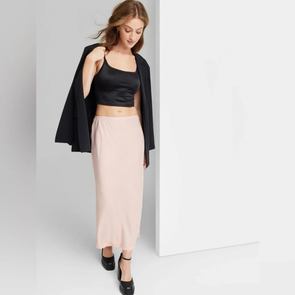 Wild Fable Pink Satin Lace Maxi Skirt Y2K size Large